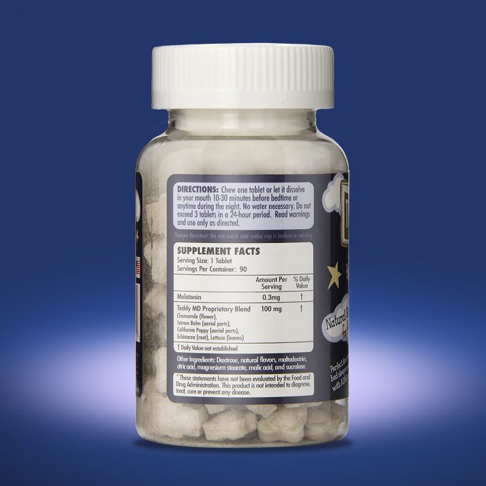Supplement facts and ingredients for Tired Teddies 90 count